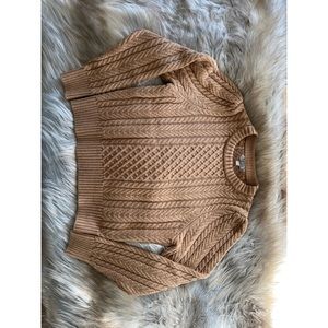 NWOT J Crew puff-sleeve cable-knit sweater, size small, heather acorn.